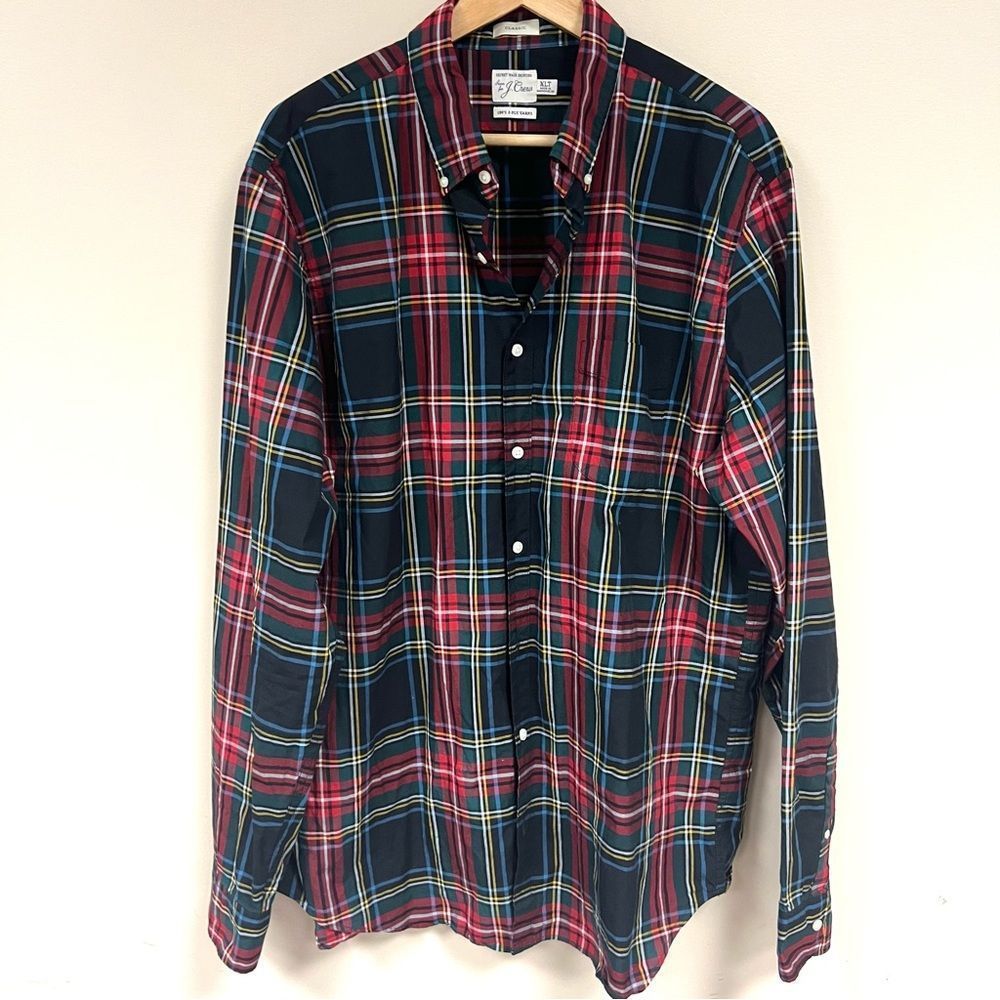 J Crew red/black plaid cotton button down. Sz XLT